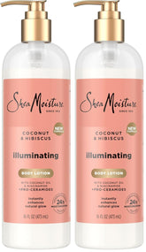 SheaMoisture Illuminating Body Lotion with Coconut Oil, Hibiscus, Niacinamide and Pro-Ceramides, Instantly Enhancing Skin's Natural Glow, 24H Moisturizing 16 oz, (Pack of 2)