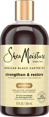 SheaMoisture Strengthen and Restore Shampoo Pure Jamaican Black Castor Oil for Damaged Hair To Cleanse and Nourish Hair 13 fl oz