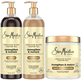 SheaMoisture Jamaican Black Castor Oil Strengthen & Restore Hair Repair Shampoo, Conditioner + Leave-In Conditioner, Family-Size Bundle