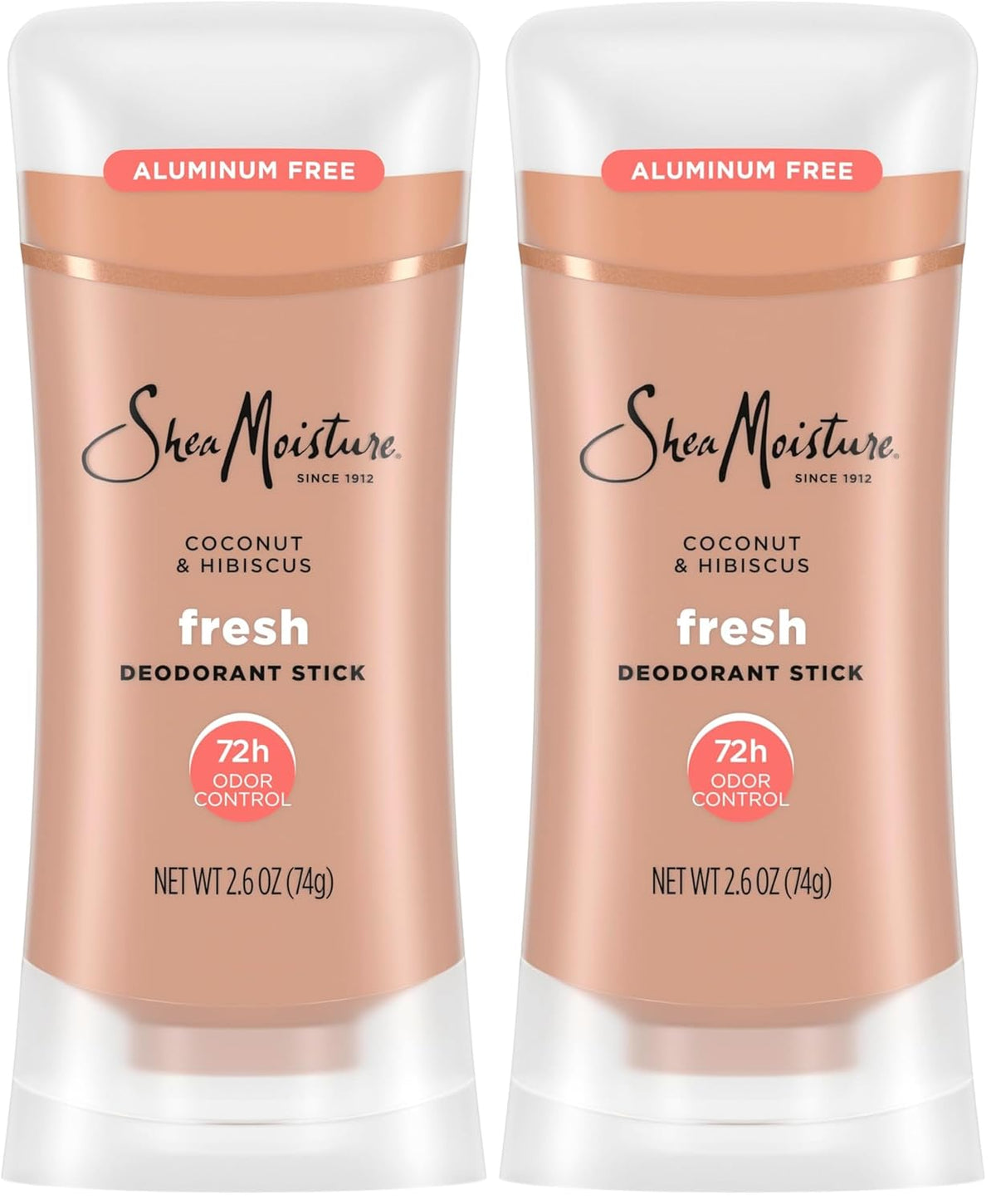 SheaMoisture Deodorant Stick 72h Odor Control Coconut & Hibiscus Fresh Aluminum Free 2.6 oz,(Pack of 2)