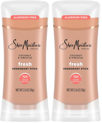 SheaMoisture Deodorant Stick 72h Odor Control Coconut & Hibiscus Fresh Aluminum Free 2.6 oz,(Pack of 2)