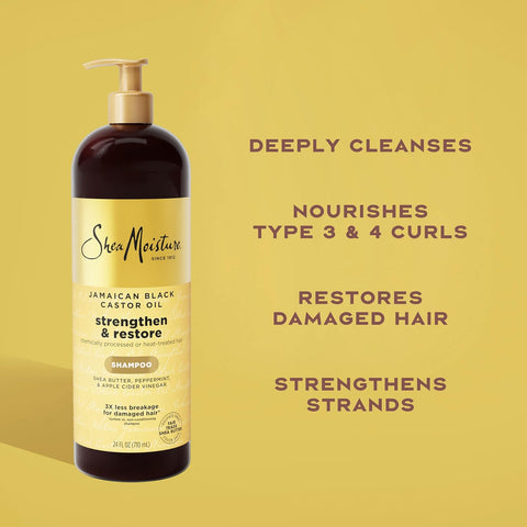 SheaMoisture Strengthen and Restore Shampoo Jamaican Black Castor Oil for Damaged Hair Sulfate-Free 24 oz,(Pack of 2)