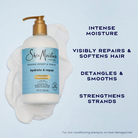 SheaMoisture Hydrate & Repair Condtioner Manuka Honey and Yogurt Conditioner for Damaged Hair Shea Butter Conditioner 13 oz