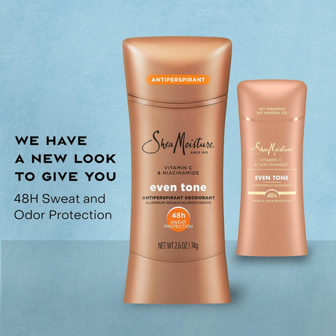 SheaMoisture Antiperspirant Deodorant Stick Even Tone Vitamin C & Niacinamide 2 Count for 48HR Sweat & Odor Protection with No Parabens & No Mineral Oil 2.6 oz