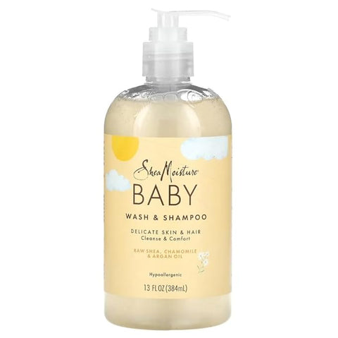 SheaMoisture Baby Wash & Shampoo for All Skin Types Raw Shea, Chamomile & Argan Oil Baby Wash and Shampoo with Frankincense & Myrrh to Help Cleanse 13 oz, Gold, Packaging may vary