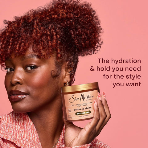 SheaMoisture Define & Shine Styling Gel + Flaxseed Coconut&Hibiscus Hydrates,Holds Your Style All Day Infused With Glycerin,Coconut Oil an Invigorating Sweet Scent ParabenFree Frizz Control Gel 15OZ