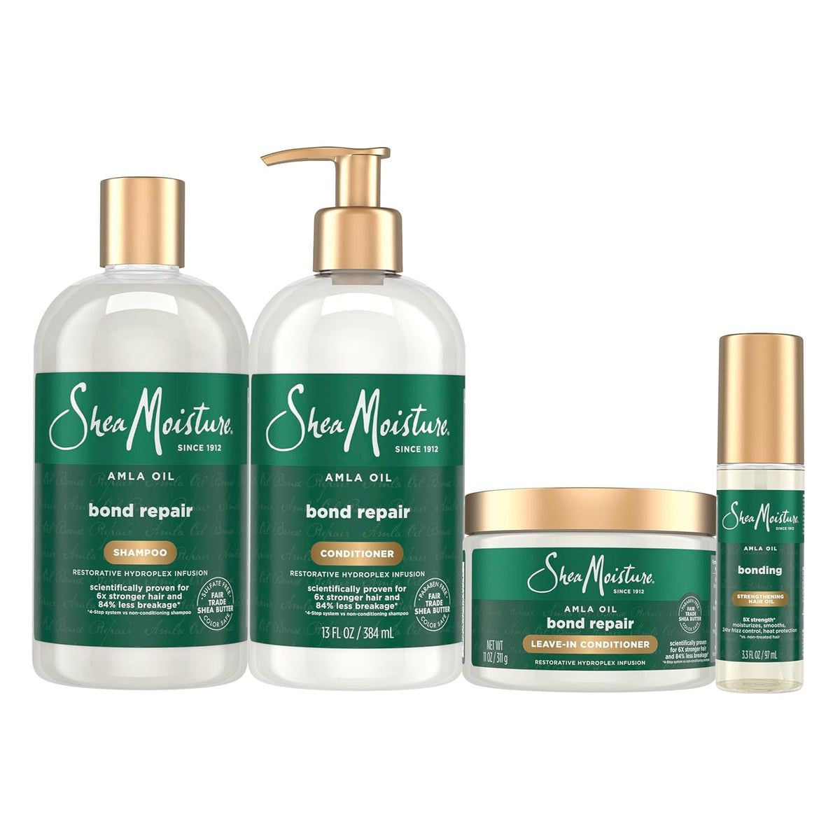 Shea Moisture Amla Oil Bond Repair System Complete Strengthening Routine 4 Piece Kit for Damaged Hair with HydroPlex Technology for Strengthening & Less Breakage