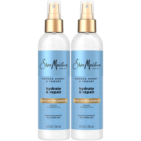Shea Moisture Leave-In Conditioner, Multi-Action Spray 2-Pack, Manuka Honey & Yogurt Hydrate & Repair for Dry, Damaged Hair, 8 Oz Ea