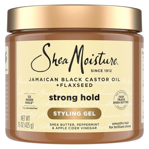 SheaMoisture Strong Hold Styling Gel+Flaxseed Jamaican Black Castor Oil Gives Controlled Style,AllDay Hold,Infused With Castor Seed Oil,SheaButter & Indulgent Scent ParabenFree AntiFrizz Hair Gel 15oz | Jamaican