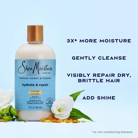 Shea Moisture Shampoo Hydrate and Repair for Damaged Hair with Manuka Honey and Shea Butter 13 oz