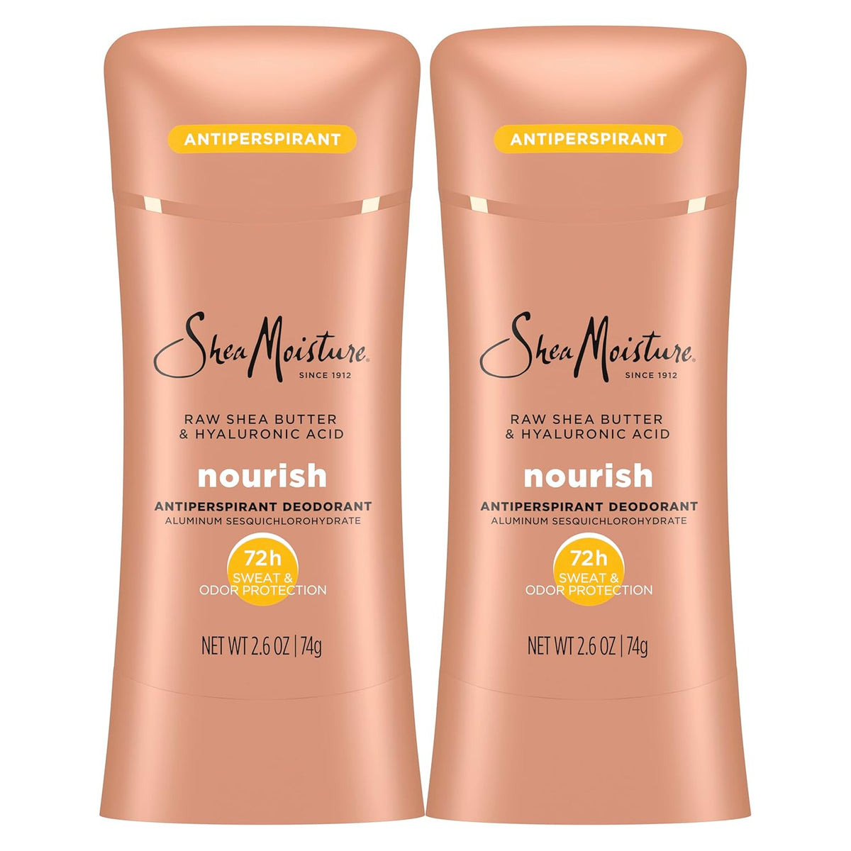 SheaMoisture Antiperspirant Deodorant Stick Moisturizing Raw Shea Butter & Hyaluronic Acid 2 Count for 48HR Sweat & Odor Protection with No Parabens & No Mineral Oil 2.6 oz