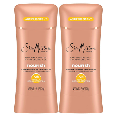 SheaMoisture Antiperspirant Deodorant Stick Moisturizing Raw Shea Butter & Hyaluronic Acid 2 Count for 48HR Sweat & Odor Protection with No Parabens & No Mineral Oil 2.6 oz