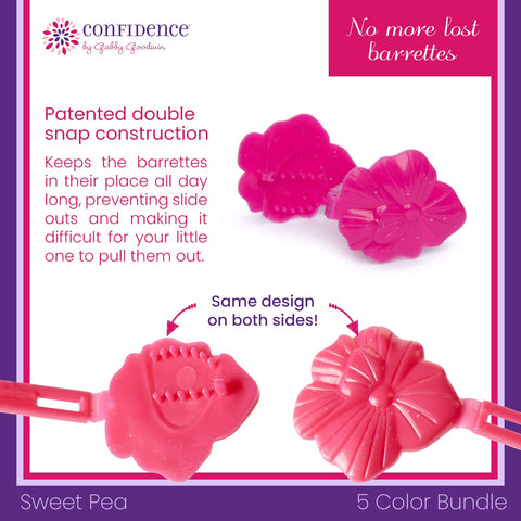 Confidence - GaBBY Bow Sweet Pea Design - Patented Non-Slip Barrettes – 50 Pack – 5 Flower Colors