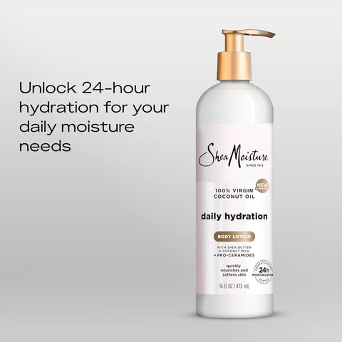 SheaMoisture Daily Hydration Body Lotion with 100% Virgin Coconut Oil, Shea Butter, Coconut Milk and Pro-Ceramides, Quickly Nourish & Soften Skin, 24H Moisturizing 16 oz