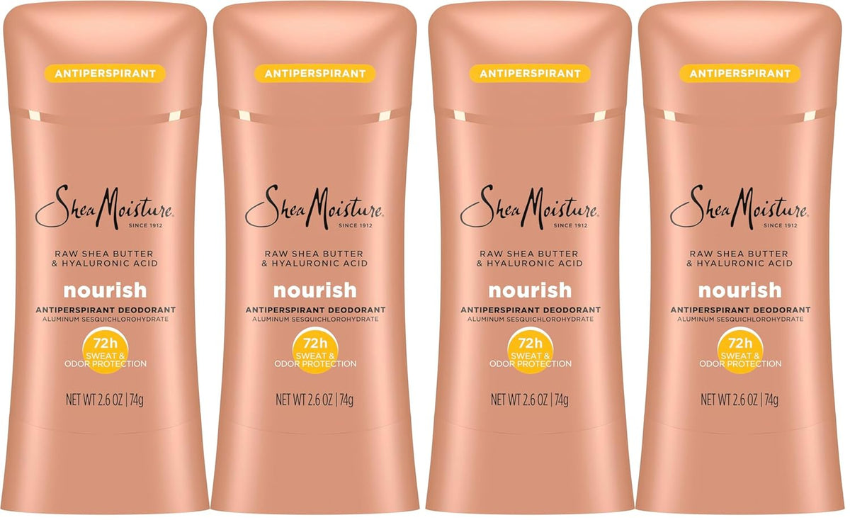 SheaMoisture Antiperspirant Deodorant Stick Moisturizing Raw Shea Butter & Hyaluronic Acid for 48HR Sweat & Odor Protection with No Parabens-& No Mineral Oil 2.6 oz,(Pack of 4)