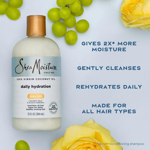 Shea Moisture Daily Hydration Shampoo Virgin Coconut Oil for All Hair Types Sulfate-Free 13 oz