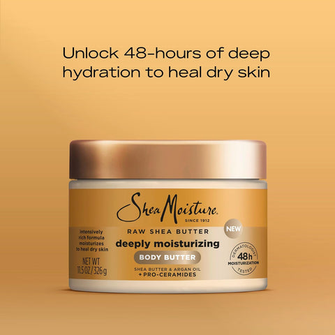 SheaMoisture Deeply Moisturizing Body Butter with Raw Shea Butter, Argan Oil and Pro-Ceramides, Rich Hydration & Healing of Dry Skin, 48H Moisturizing 11.5 oz, (Pack of 2)