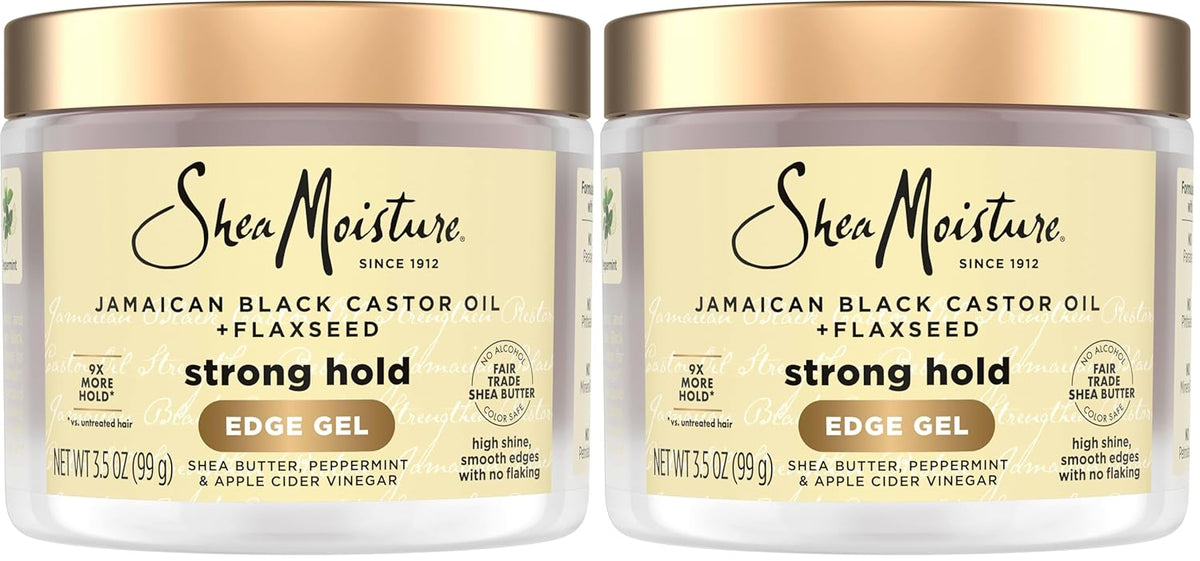 SheaMoisture Edge Control Strong Hold Gel+Flaxseed Jamaican Black Castor Oil Keeps Edges in Place,No Flakes,Infused With Hydrolyzed Corn Starch,Glycerin,Indulgent Scent ParabenFree AntiFrizz Gel 3.5oz