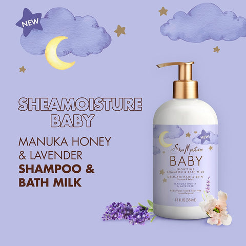 SheaMoisture Baby Shampoo & Bath Milk Manuka Honey & Lavender for Delicate Hair and Skin Nighttime Skin and Hair Care Regimen 13 oz