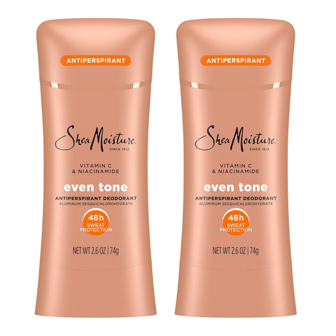 SheaMoisture Antiperspirant Deodorant Stick Even Tone Vitamin C & Niacinamide 2 Count for 48HR Sweat & Odor Protection with No Parabens & No Mineral Oil 2.6 oz