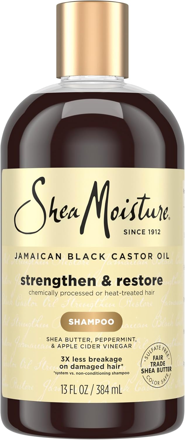 SheaMoisture Strengthen and Restore Shampoo Pure Jamaican Black Castor Oil for Damaged Hair To Cleanse and Nourish Hair 13 fl oz