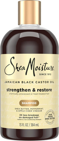 SheaMoisture Strengthen and Restore Shampoo Pure Jamaican Black Castor Oil for Damaged Hair To Cleanse and Nourish Hair 13 fl oz
