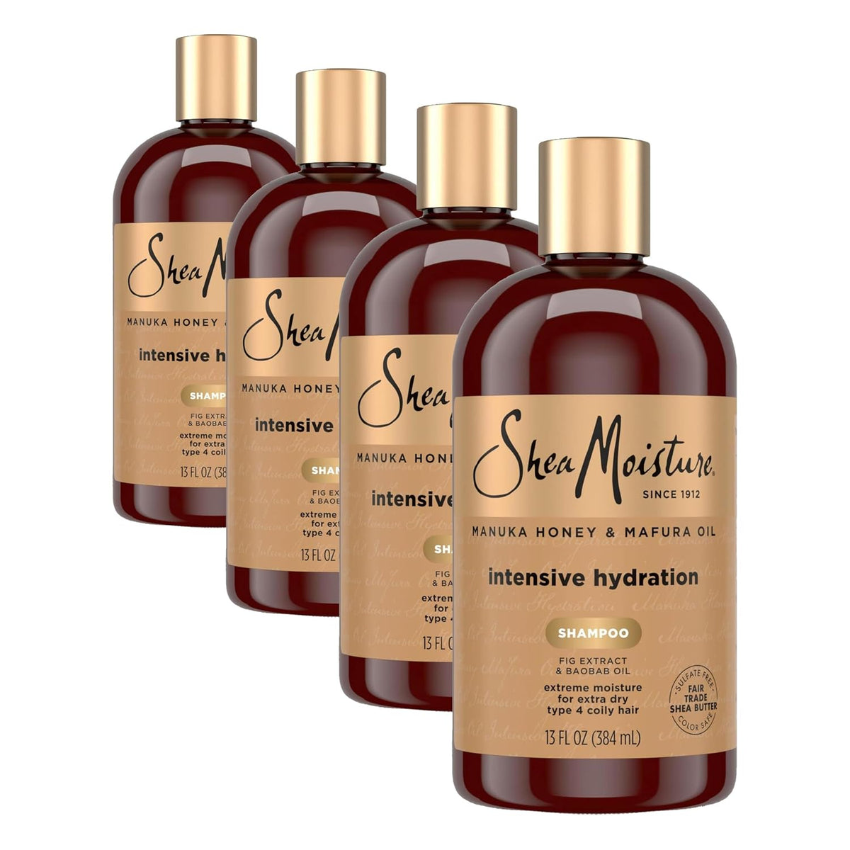 Shea Moisture Intensive Hydration Shampoo Manuka Honey and Mafura Oil for Dry, Damaged Hair Sulfate-Free 13 oz (Pack of 4)