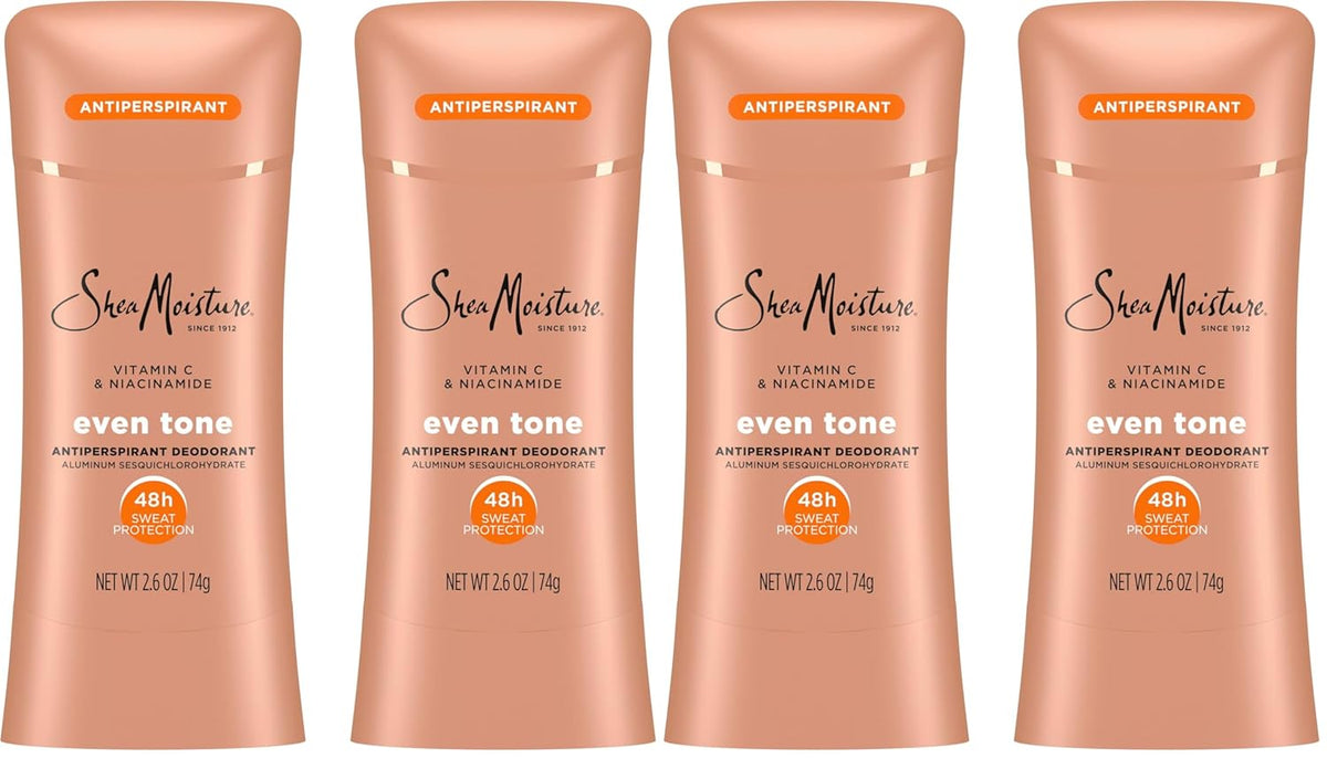 SheaMoisture Antiperspirant Deodorant Stick Even Tone Vitamin C & Niacinamide for 48HR Sweat & Odor Protection with No Parabens & No Mineral Oil 2.6 oz, (Pack of 4)