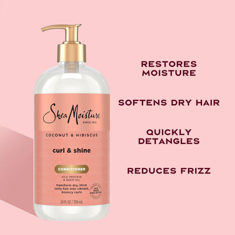 Shea Moisture Curl & Shine Conditioner Coconut & Hibiscus, for Thick, Curly Hair, to Moisturize & Soften, 24 Fl oz