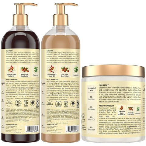 SheaMoisture Jamaican Black Castor Oil Strengthen & Restore Hair Repair Shampoo, Conditioner + Leave-In Conditioner, Family-Size Bundle