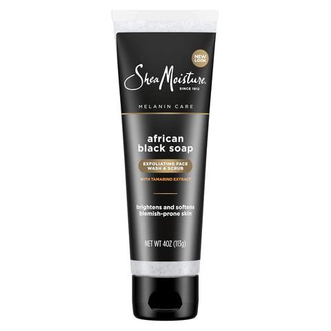 SheaMoisture Facial Wash and Scrub African Black Soap for Blemish Prone Skin to Clarify Skin 4 oz