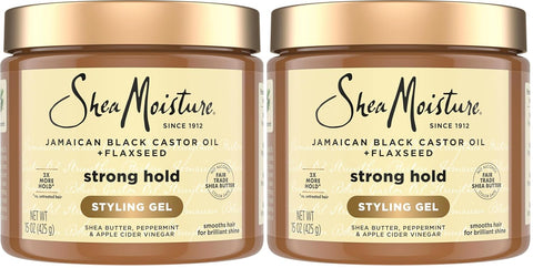 SheaMoisture Strong Hold Styling Gel+Flaxseed Jamaican Black Castor Oil Gives Controlled Style,Infused With Castor Seed Oil,SheaButter & Indulgent Scent ParabenFree AntiFrizz Hair Gel 15oz (Pack of 2)