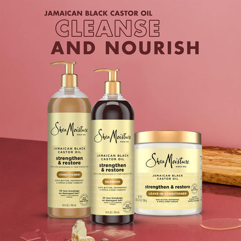 SheaMoisture Jamaican Black Castor Oil Strengthen & Restore Hair Repair Shampoo, Conditioner + Leave-In Conditioner, Family-Size Bundle