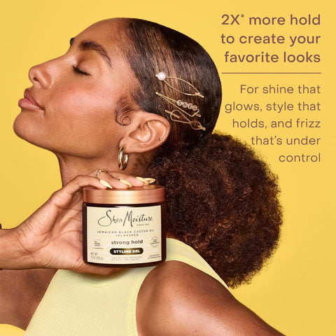 SheaMoisture Strong Hold Styling Gel+Flaxseed Jamaican Black Castor Oil Gives Controlled Style,AllDay Hold,Infused With Castor Seed Oil,SheaButter & Indulgent Scent ParabenFree AntiFrizz Hair Gel 15oz | Jamaican