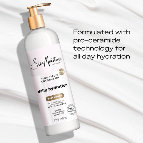 SheaMoisture Daily Hydration Body Lotion with 100% Virgin Coconut Oil, Shea Butter, Coconut Milk and Pro-Ceramides, Quickly Nourish & Soften Skin, 24H Moisturizing 16 oz