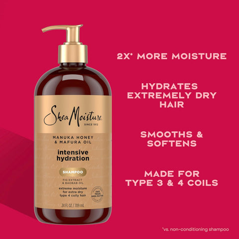 Shea Moisture Intensive Hydration Shampoo Manuka Honey & Mafura Oil, For Extra Dry, Damaged Hair, Sulfate-Free, 24 oz