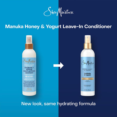Shea Moisture Leave-In Conditioner, Multi-Action Spray 2-Pack, Manuka Honey & Yogurt Hydrate & Repair for Dry, Damaged Hair, 8 Oz Ea