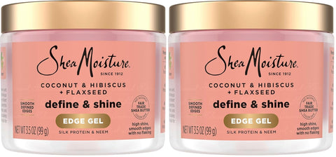 SheaMoisture Define&Shine Edge Gel + Flaxseed Coconut&Hibiscus Holds and Controls Edges All Day Infused With Glycerin,Coconut Oil and an Invigorating Sweet Scent Paraben-Free Hair 3.5 OZ,(Pack of 2)