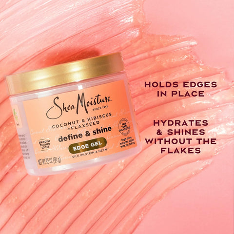 Shea Moisture Define & Shine Edge Gel + Flaxseed Coconut & Hibiscus Holds and Controls Edges All Day Infused With Glycerin, Coconut Oil and an Invigorating Sweet Scent Paraben-Free Hair 3.5 OZ