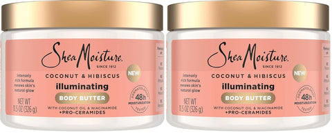 SheaMoisture Illuminating Body Butter with Coconut & Hibiscus, Niacinamide and Pro-Ceramides, Renewing Skin’s Natural Glow, 48H Moisturizing 11.5 oz,(Pack of 2)