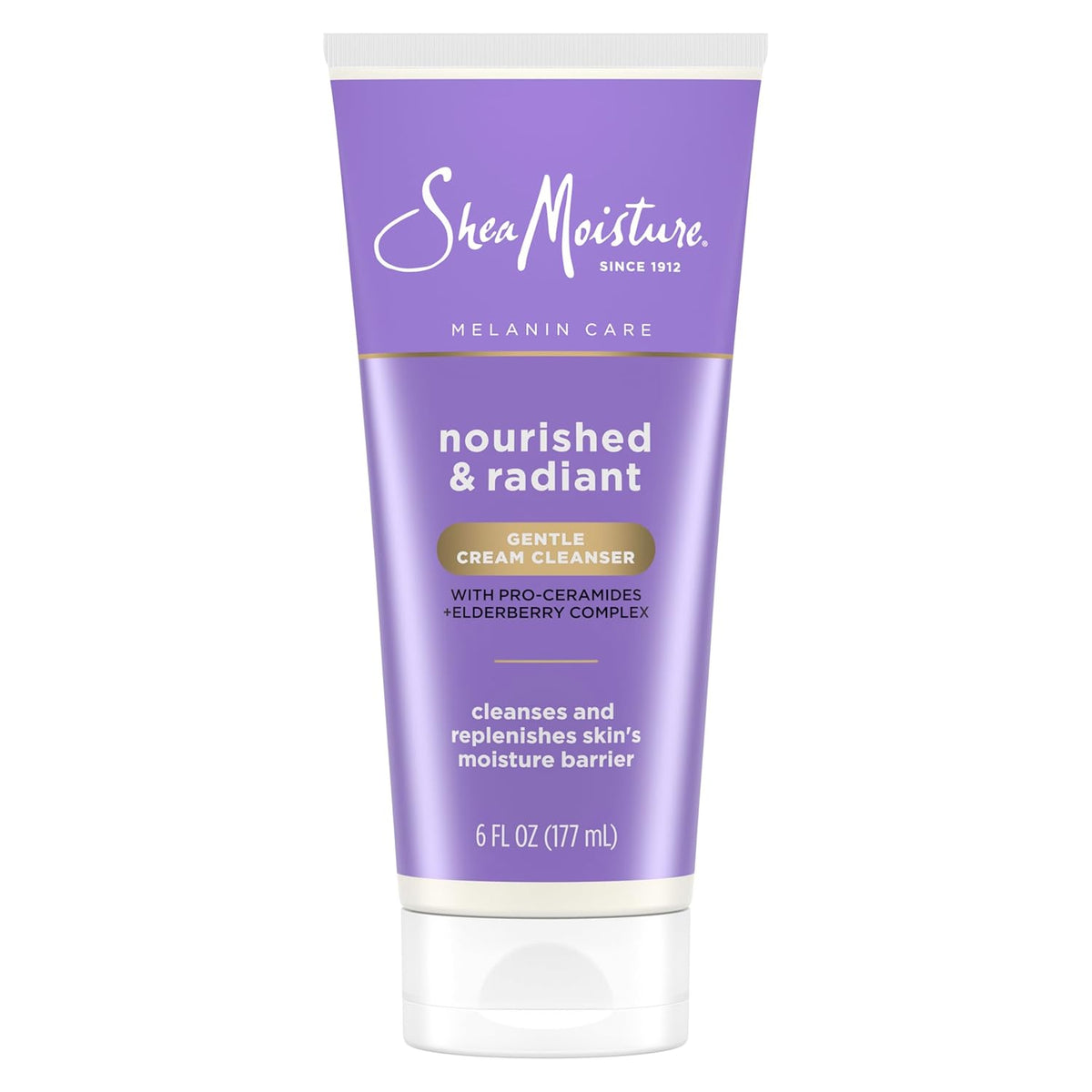 SheaMoisture Melanin Care Gentle Cream Cleanser Nourished & Radiant for Cleansing & Replenishing Skin's Moisture Barrier, with Pro-Ceramides +Elderberry Complex, 6 oz