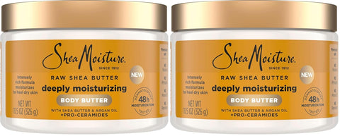 SheaMoisture Deeply Moisturizing Body Butter with Raw Shea Butter, Argan Oil and Pro-Ceramides, Rich Hydration & Healing of Dry Skin, 48H Moisturizing 11.5 oz, (Pack of 2)
