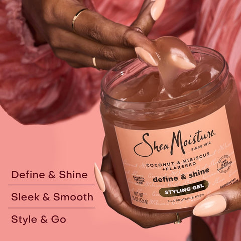 SheaMoisture Define&Shine Styling Gel+Flaxseed 12ct Coconut&Hibiscus Hydrates,Holds Your Style All Day Infused With Glycerin,CoconutOil an Invigorating Sweet Scent ParabenFree Frizz Control Gel 15OZ