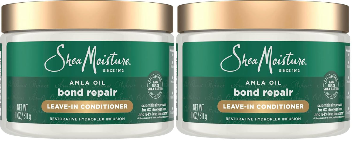SheaMoisture Bond Repair Leave-In Conditioner Amla Oil Protects Against Damage, Strengthens With Hydroplex Technology For Less Breakage With Restorative HydroPlex Infusion 11FlOz, (Pack of 2)