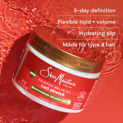 SheaMoisture Curl Stretch Multi-tasking Volume Cream Kalahari Melon Oil and a Tropical Vacation Scent With Hydrating Hyaluronic Serum, Defines Type 4 Curls For Days 11 Fl Oz, (Pack of 2)