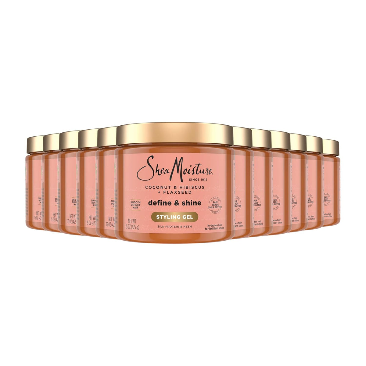 SheaMoisture Define&Shine Styling Gel+Flaxseed 12ct Coconut&Hibiscus Hydrates,Holds Your Style All Day Infused With Glycerin,CoconutOil an Invigorating Sweet Scent ParabenFree Frizz Control Gel 15OZ