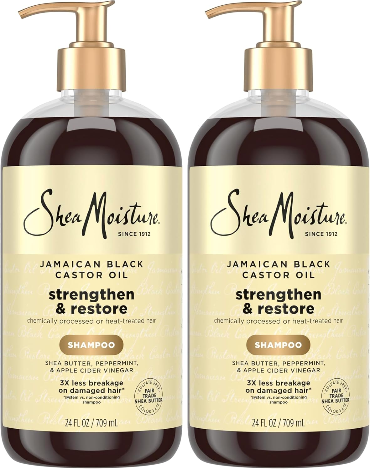 SheaMoisture Strengthen and Restore Shampoo Jamaican Black Castor Oil for Damaged Hair Sulfate-Free 24 oz,(Pack of 2)