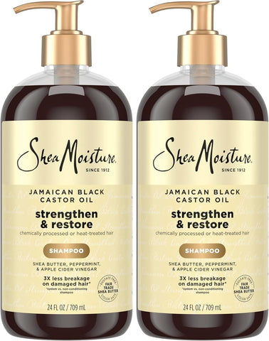 SheaMoisture Strengthen and Restore Shampoo Jamaican Black Castor Oil for Damaged Hair Sulfate-Free 24 oz,(Pack of 2)