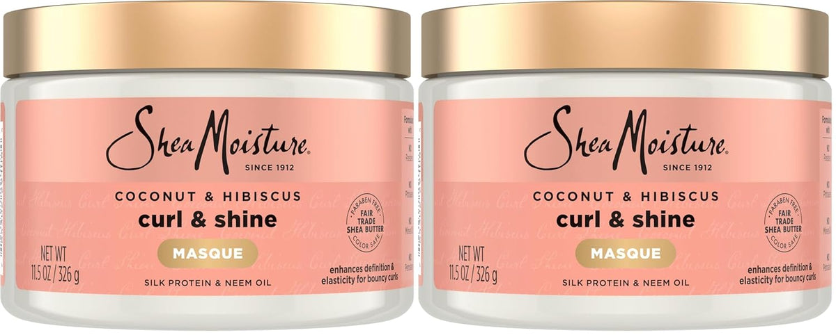 SheaMoisture Hair Mask Coconut & Hibiscus for Dry Curls Hair Mask with Shea Butter 11.5 oz, (Pack of 2)