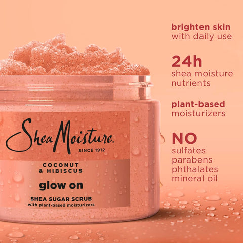 SheaMoisture Shea Sugar Body Scrub For Glowing Radiance Coconut Hibiscus Glowing Radiance Body Scrub With 24h Shea Moisture Nutrients 12 oz